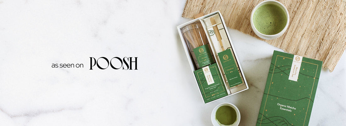 Chafinity featured in Kourtney's Signature Matcha Latte recipe in Poosh Self Care Basket