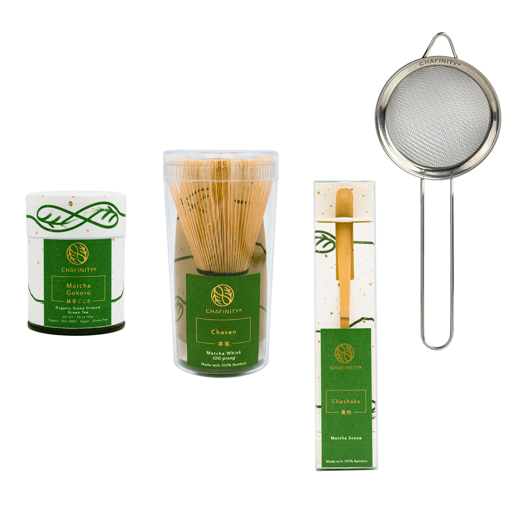 Organic Matcha Essentials Set - Whisk, Scoop, Organic Matcha Green Tea–  Chafinity Tea