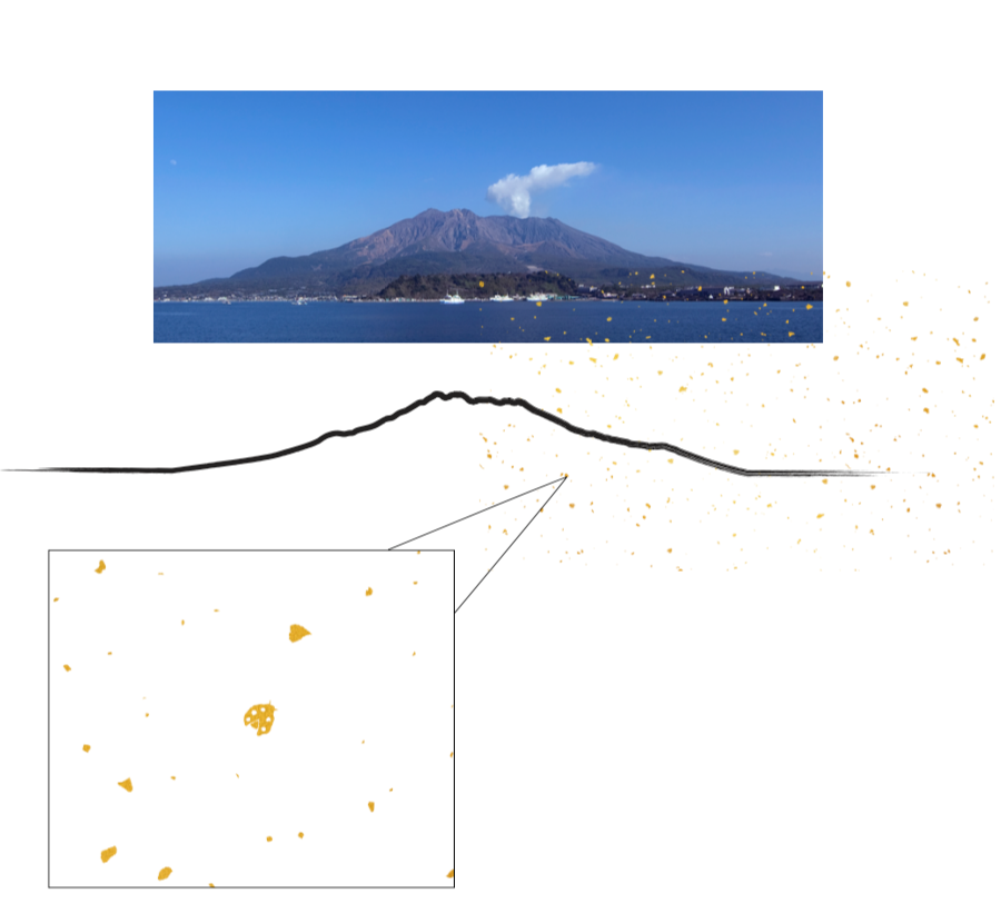 Chafinity's packaging details of Sakurajima and gold flecks