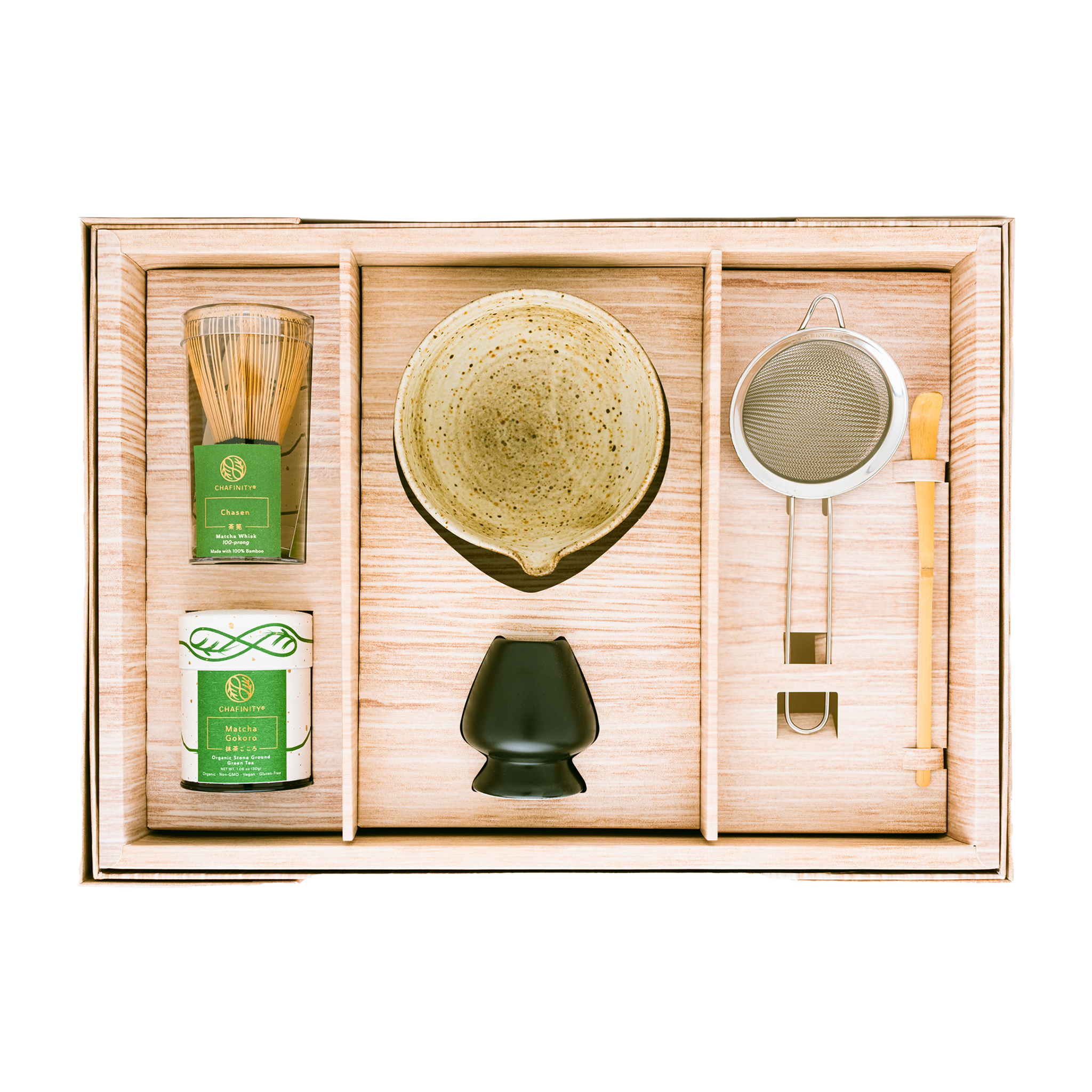 Matcha Gokoro Signature Collection Kit - Bowl with spout, Whisk, Scoop,  Stand, Strainer, Organic Matcha Green Tea– Chafinity Tea